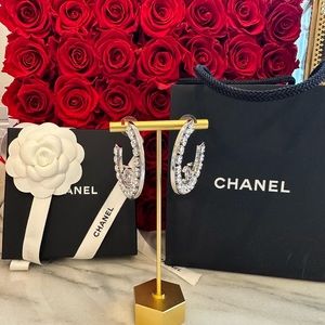 Chanel CC Silver and Crystal Hoop Earrings 23A NIB GIFTABLE! BRAND NEW!!Giftable